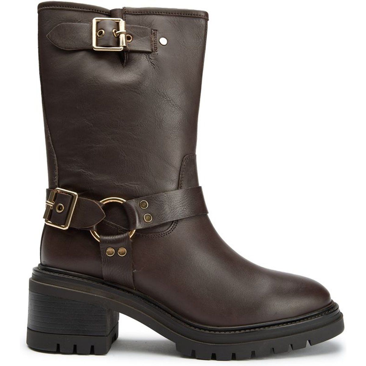 Braune Leder-Bikerstiefel in Wadenhöhe