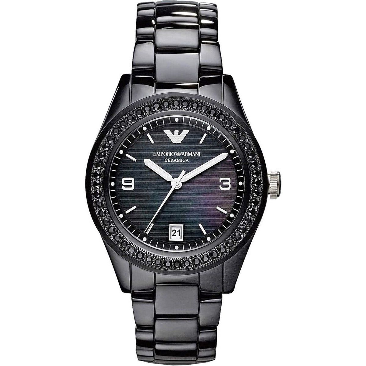 Elegante schwarze Keramik Damenuhr
