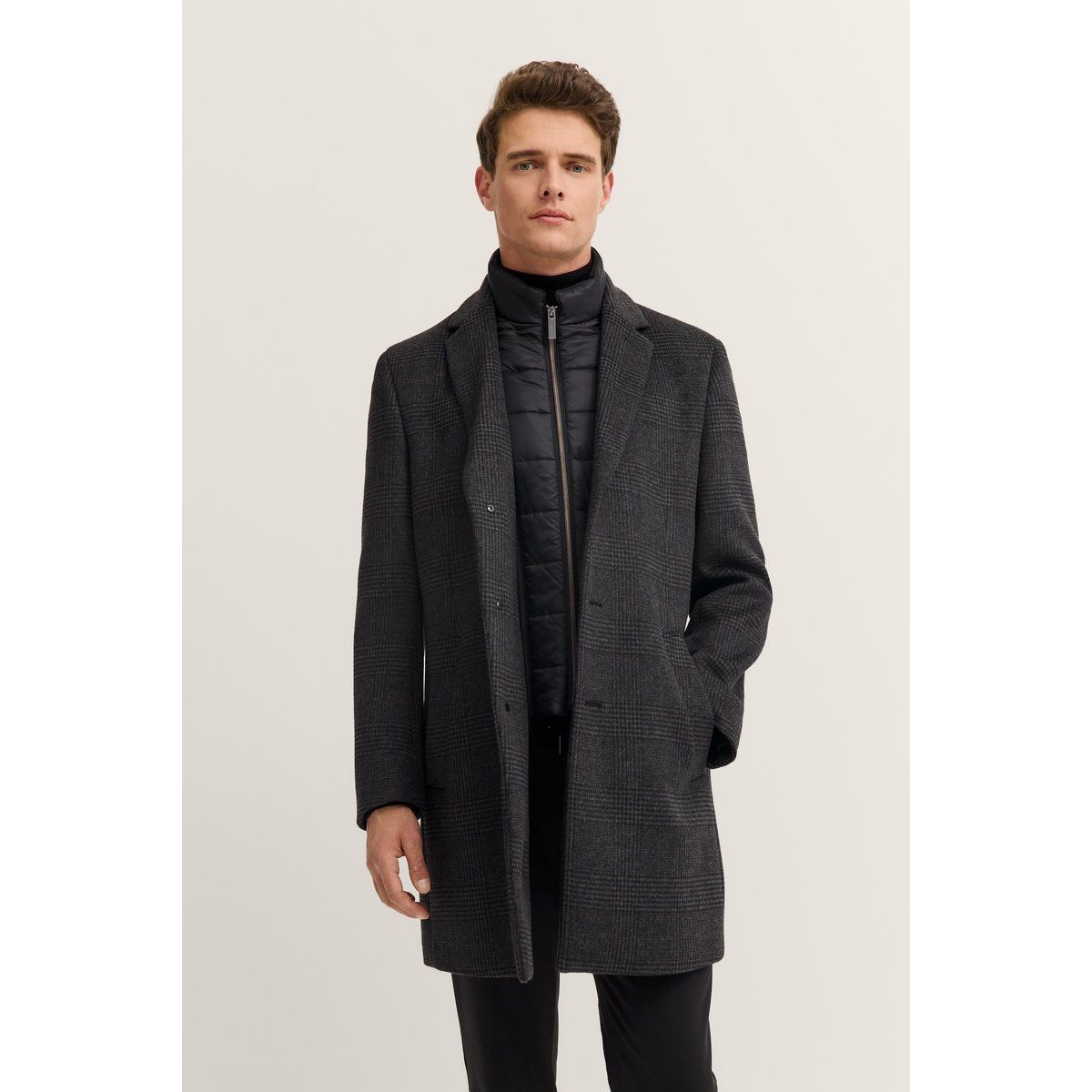 Herren Mantel mit Glencheck-Karo und Wollmischung