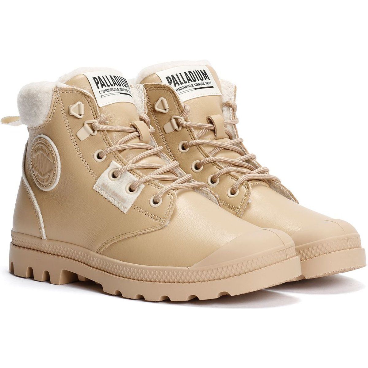Palladium Pampa HI Snow Warm Leder Damen Beigefarbene Stiefel