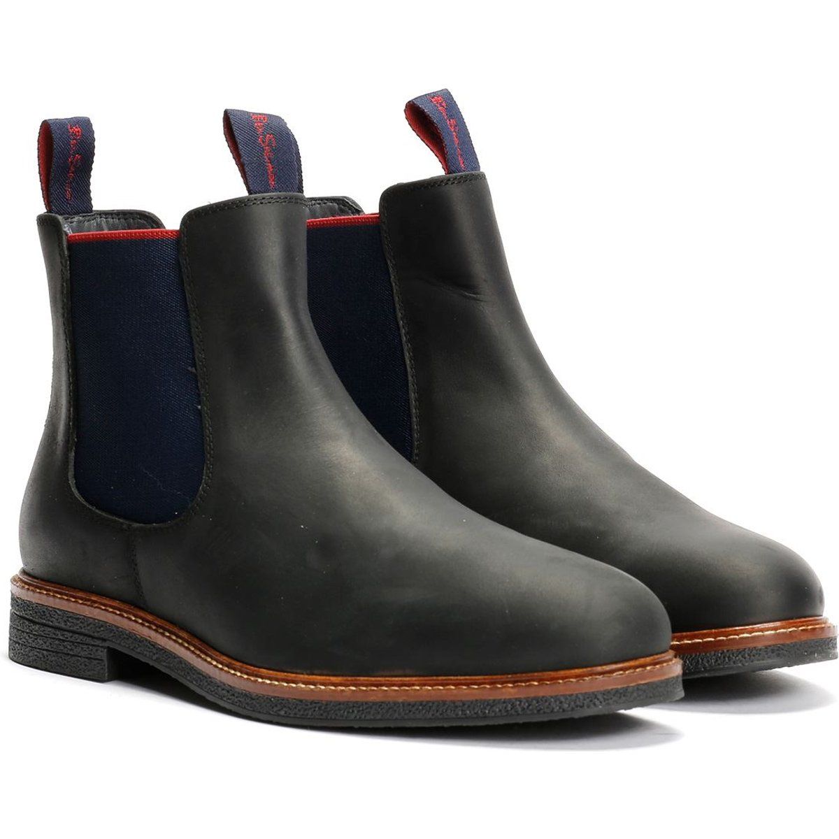 Ben Sherman Walker Chelsea Leder Herren Schwarze Stiefel