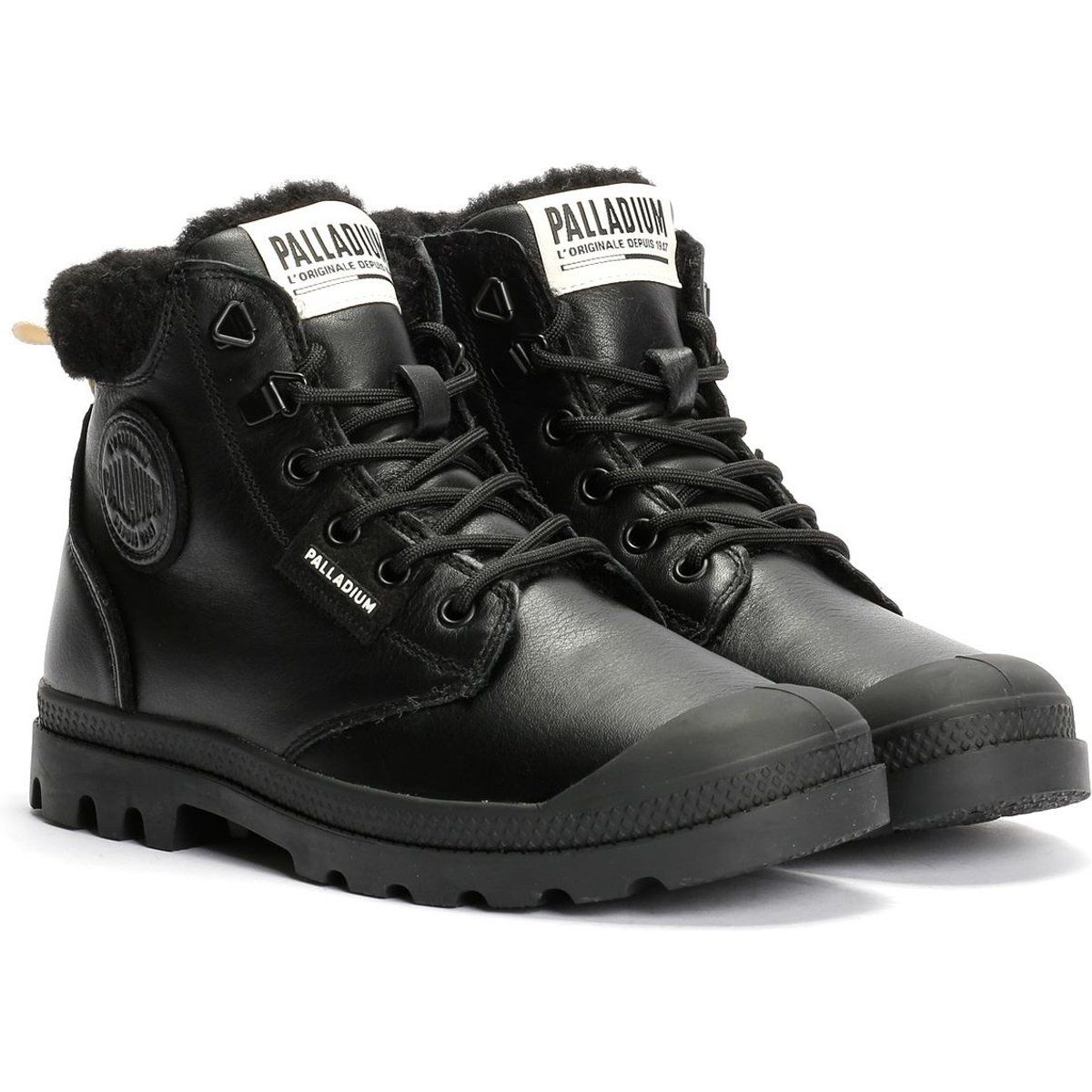 Palladium Pampa HI Snow Warm Leder Damen Schwarze Stiefel