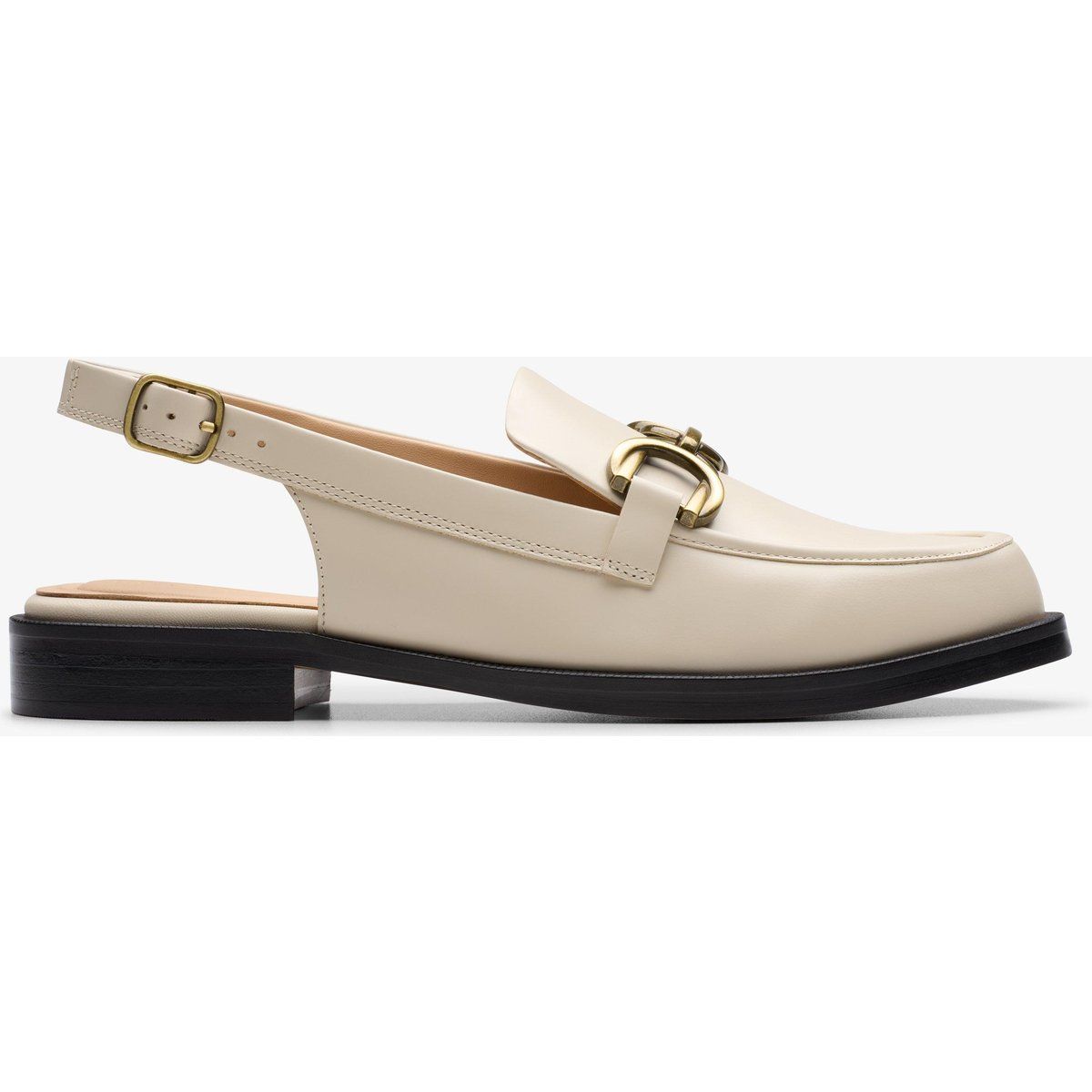 Cremefarbener Leder-Slingback-Loafer mit Schnalle