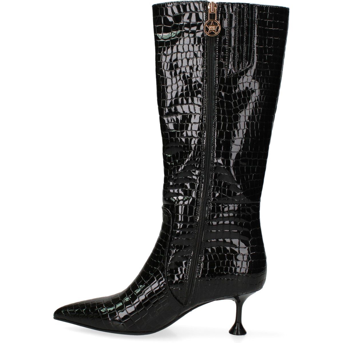Schwarze Kniehohe Stiefel mit Kroko-Prägung