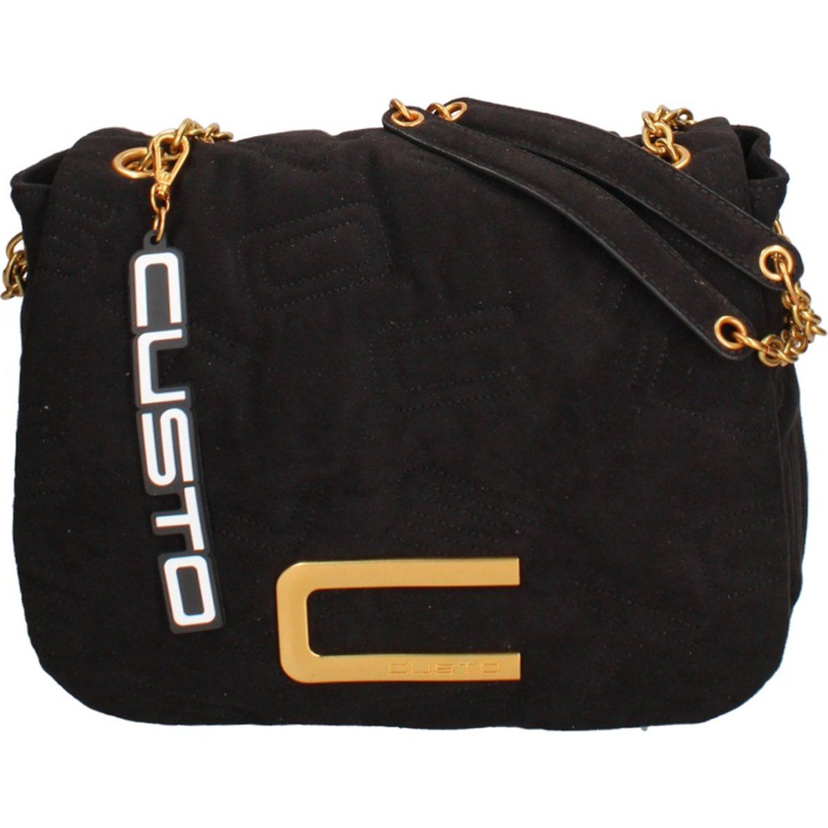 Schwarze gesteppte Schultertasche mit Kette