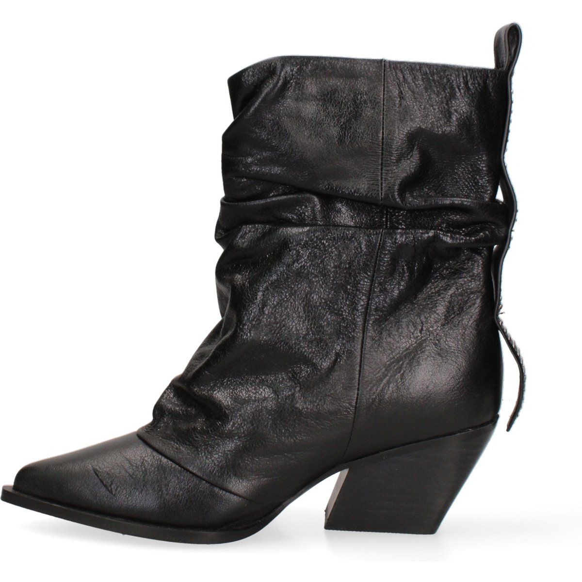 Schwarze Stiefelette aus Leder mit spitzer Zehe