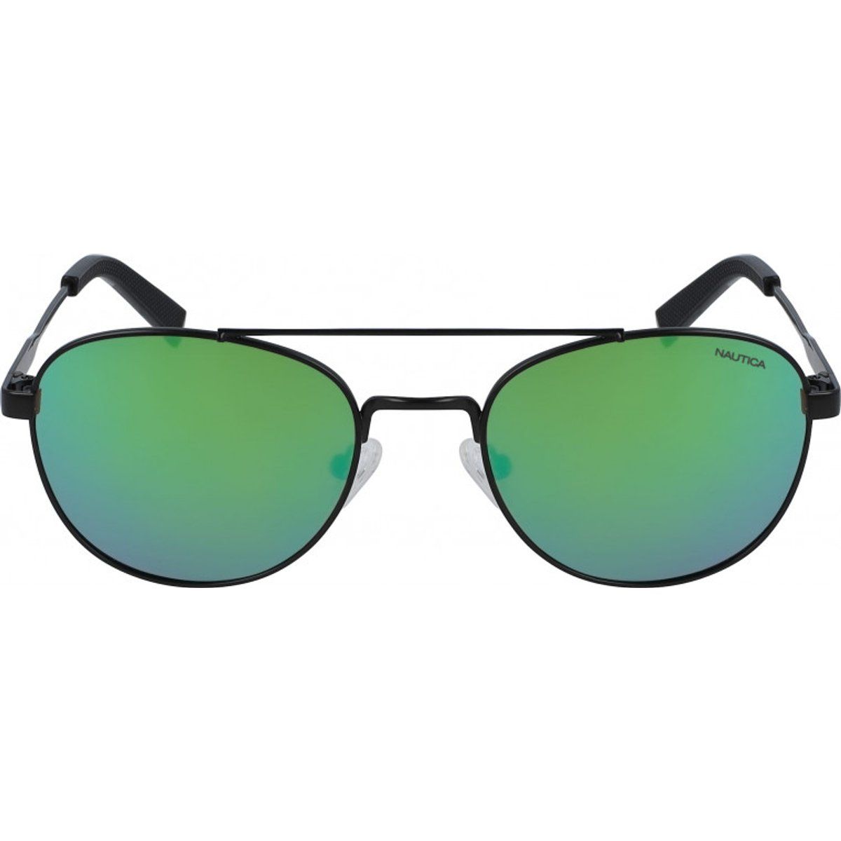 Runde Sonnenbrille mit grün verspiegelten Gläsern