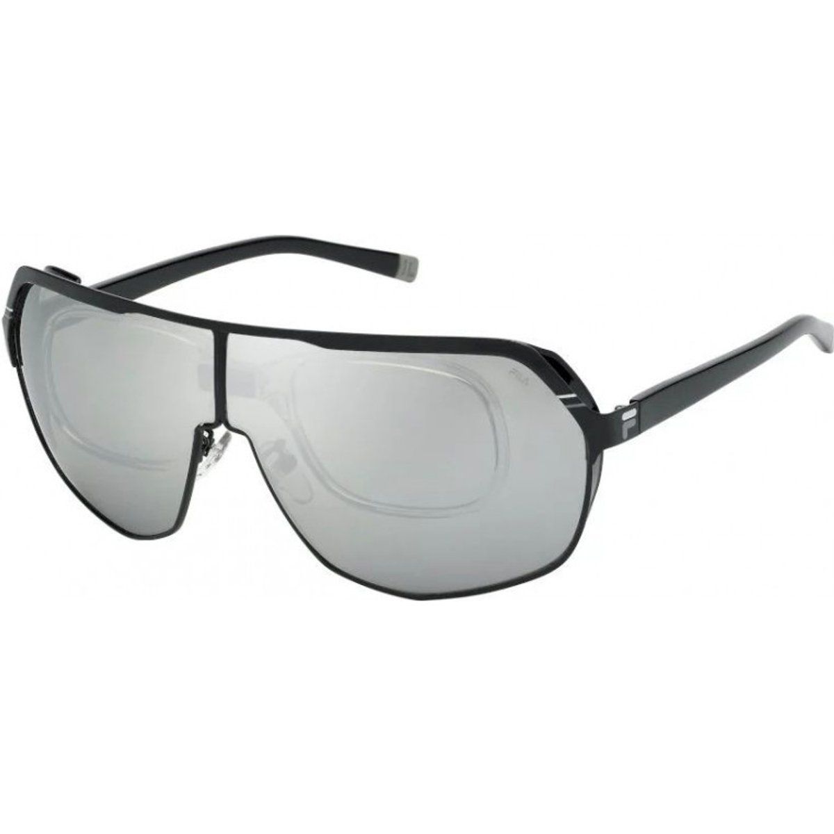 Schild Sonnenbrille mit Silber verspiegelten Gläsern