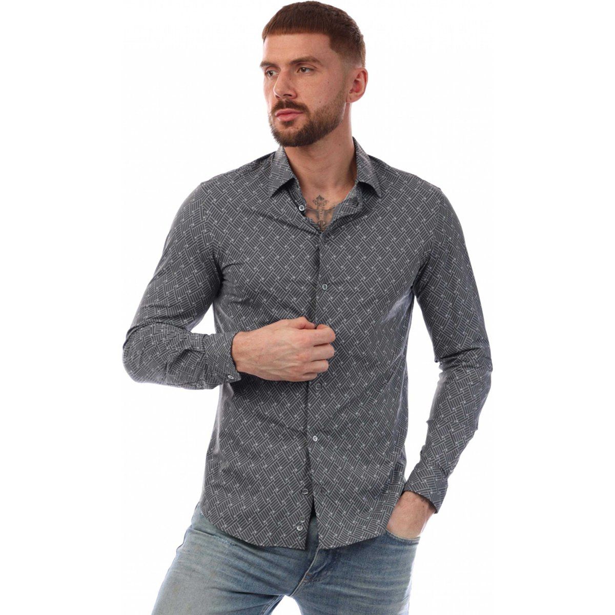 Gemustertes Langarm-Button-Down-Hemd