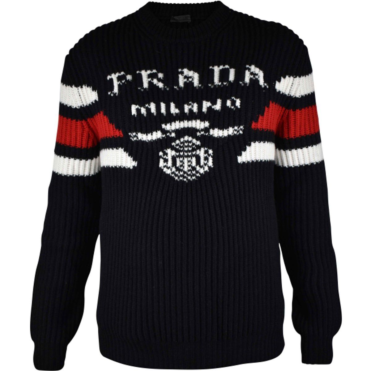 Gerippter Strickpullover mit Logo