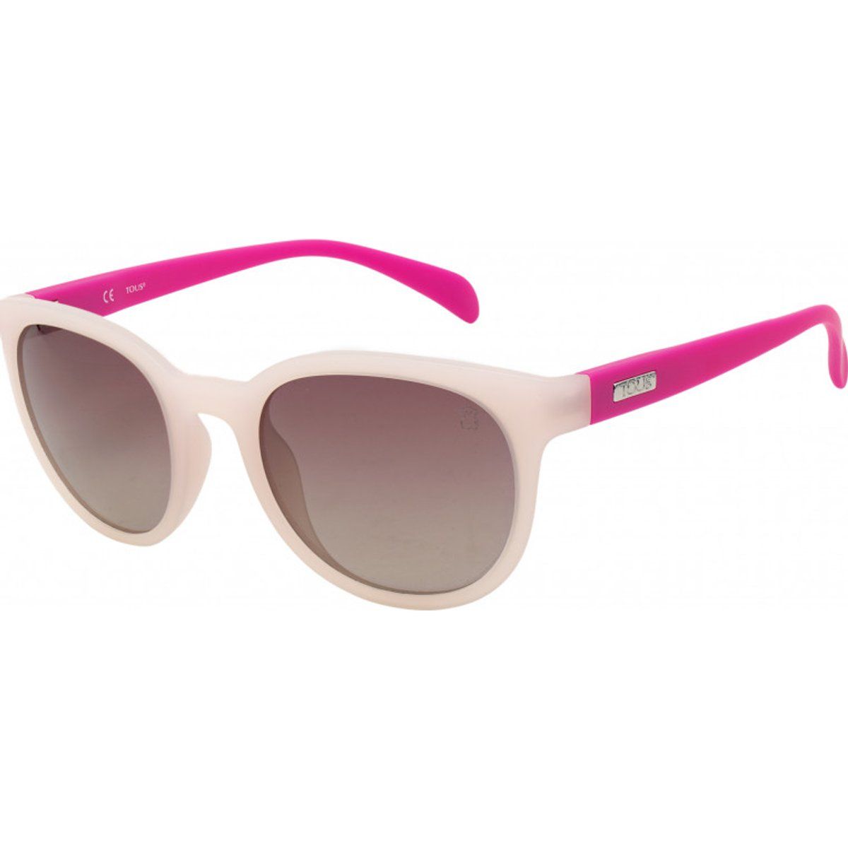Runde Sonnenbrille mit pinkfarbenen Bügeln