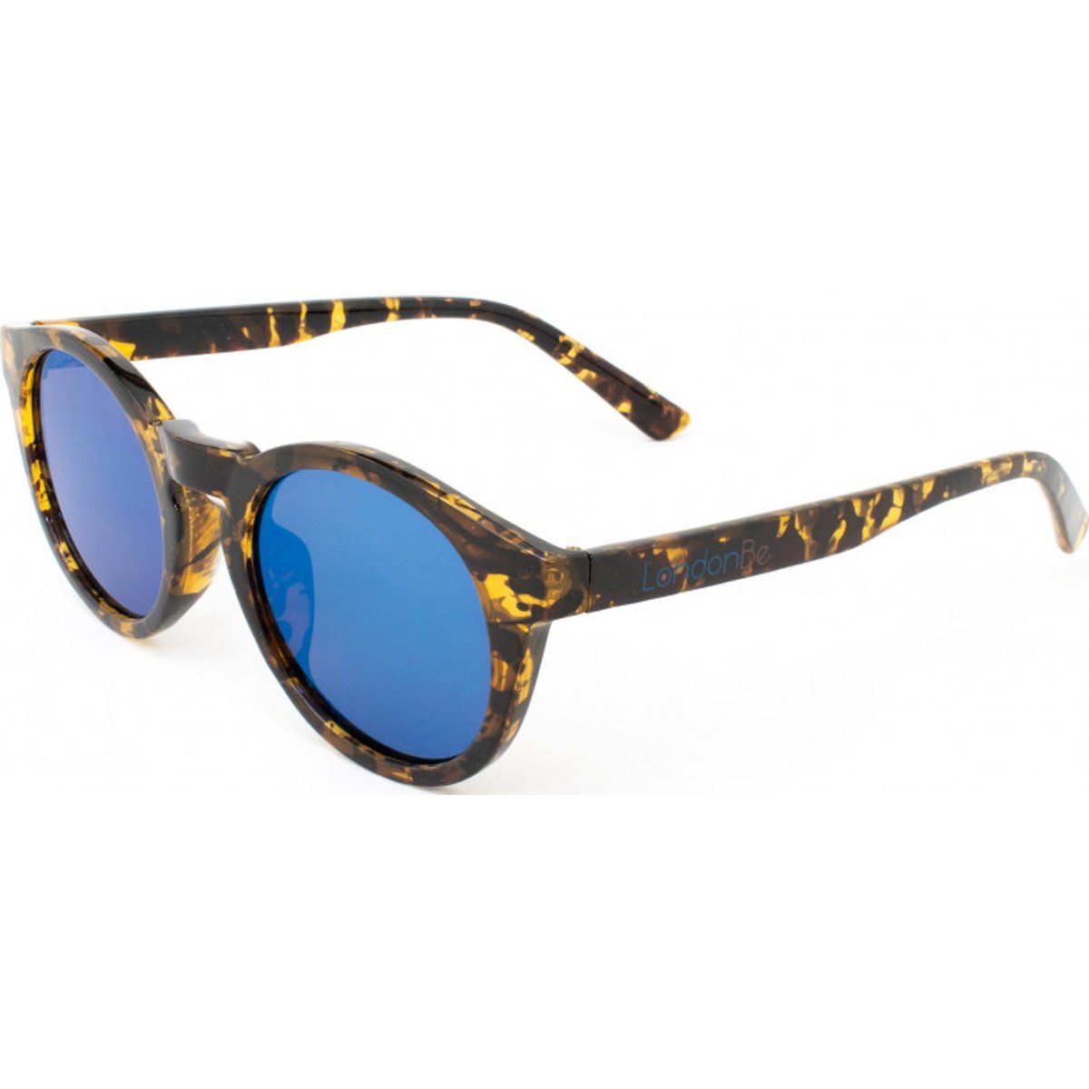 Runde Schildpatt-Sonnenbrille mit blauen Gläsern