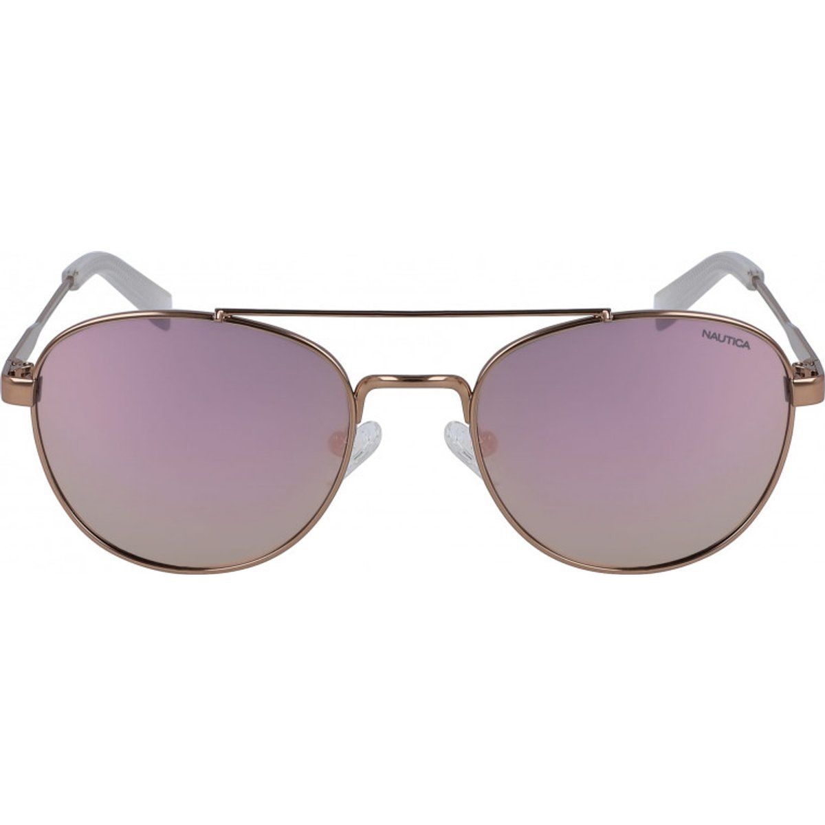 Runde Pilotenbrille mit pinkfarbenen Gläsern