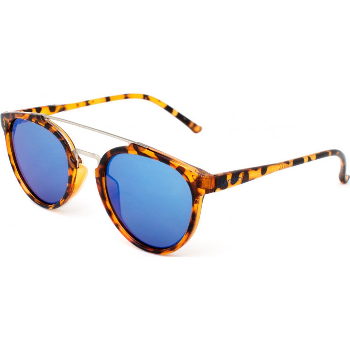 Runde Schildpatt-Sonnenbrille mit blauen Gläsern