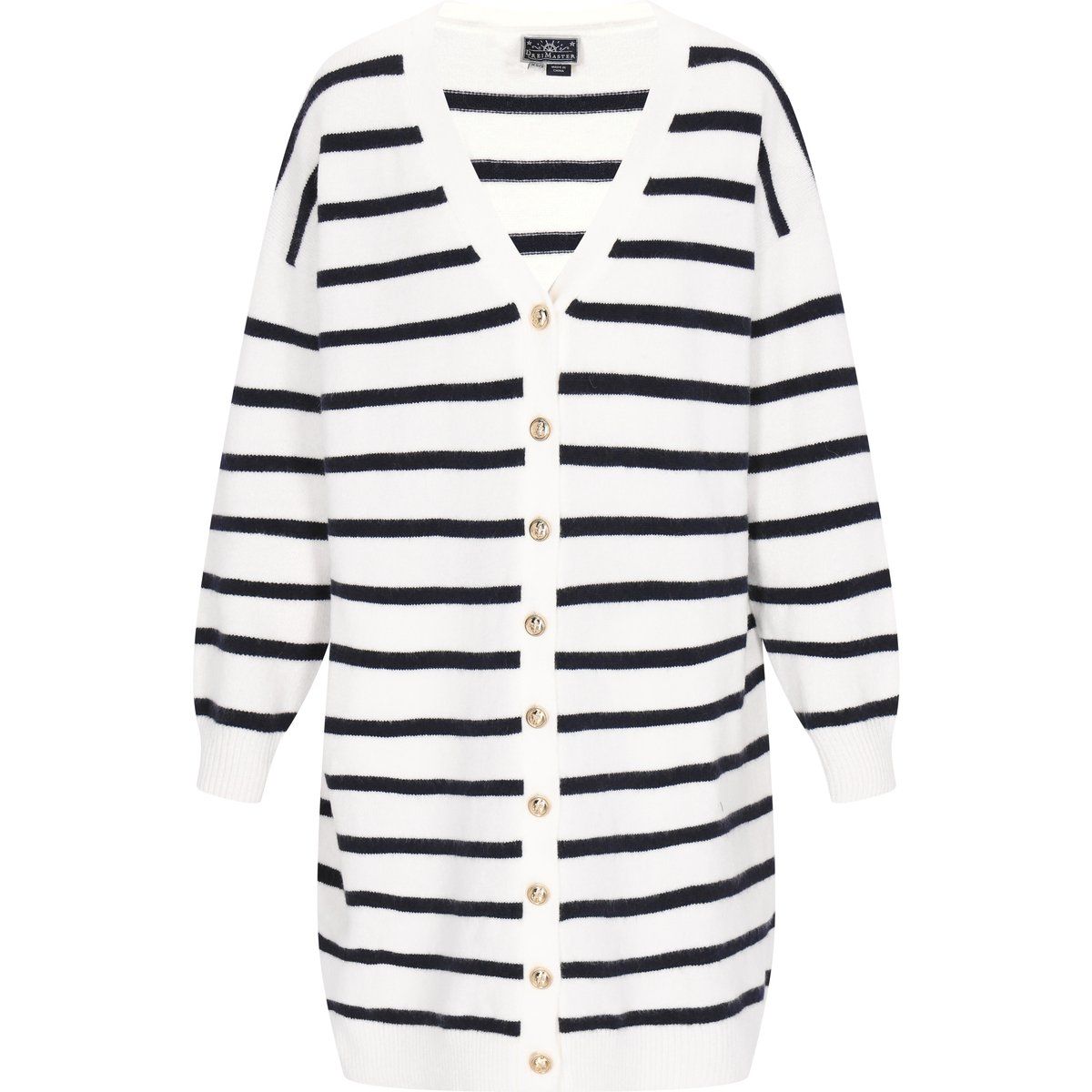 Dreimaster Strickjacke Frauen cremeweiße, marineblaue Streifen