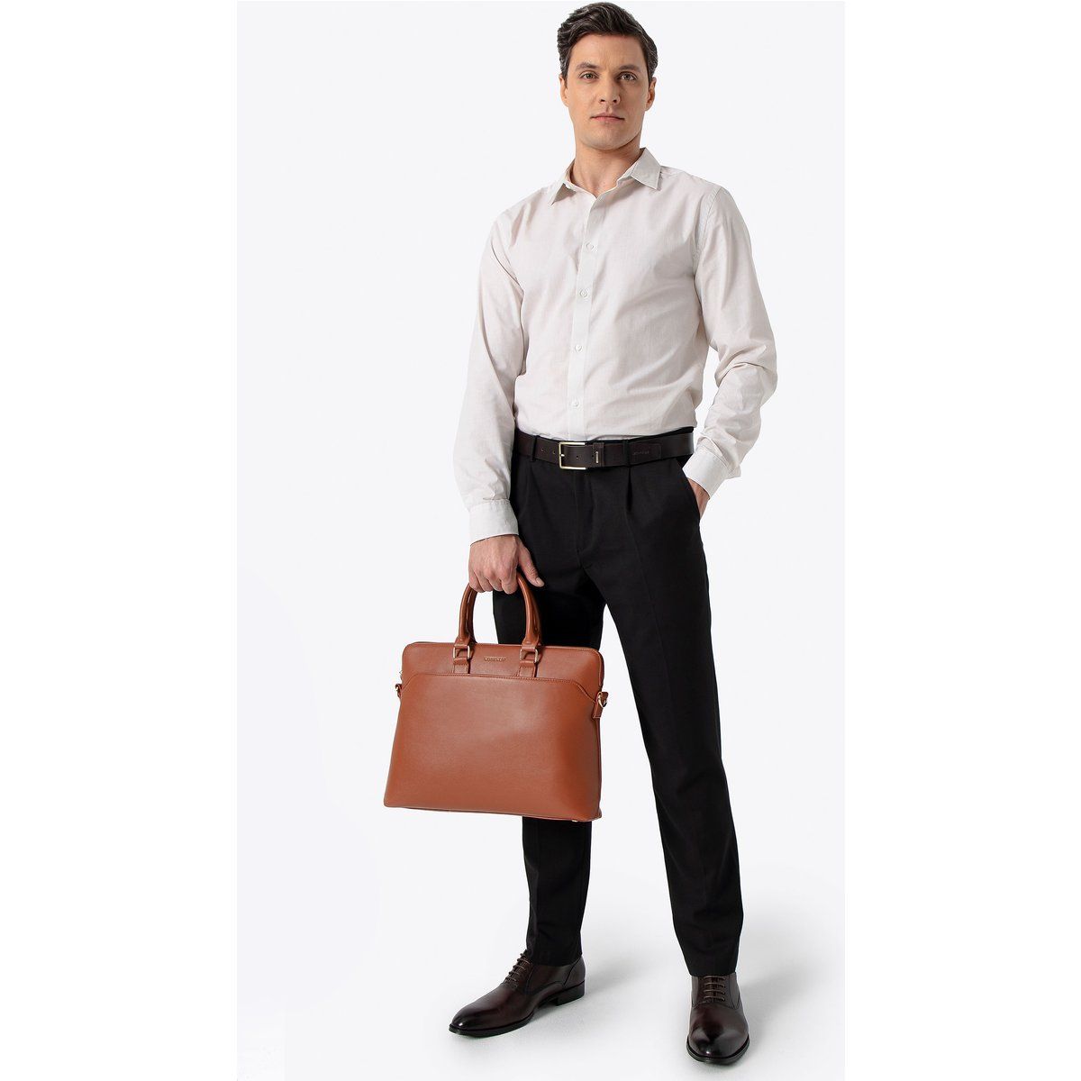 Cognacbraune Laptoptasche aus Kunstleder