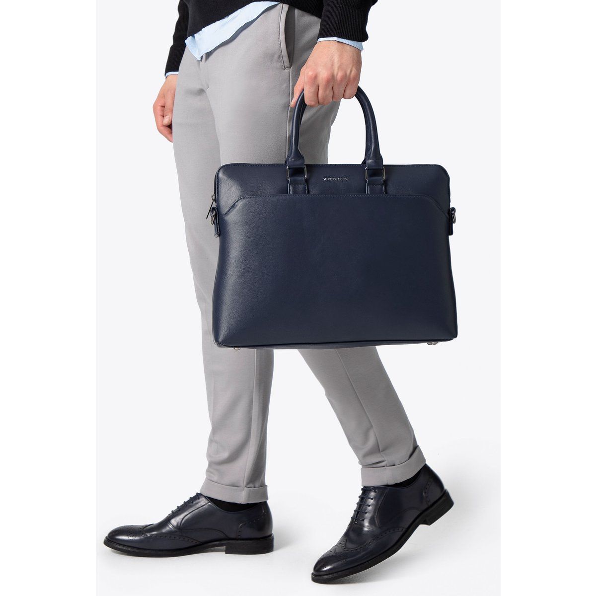 Marineblaue 16-Zoll Laptoptasche aus Kunstleder