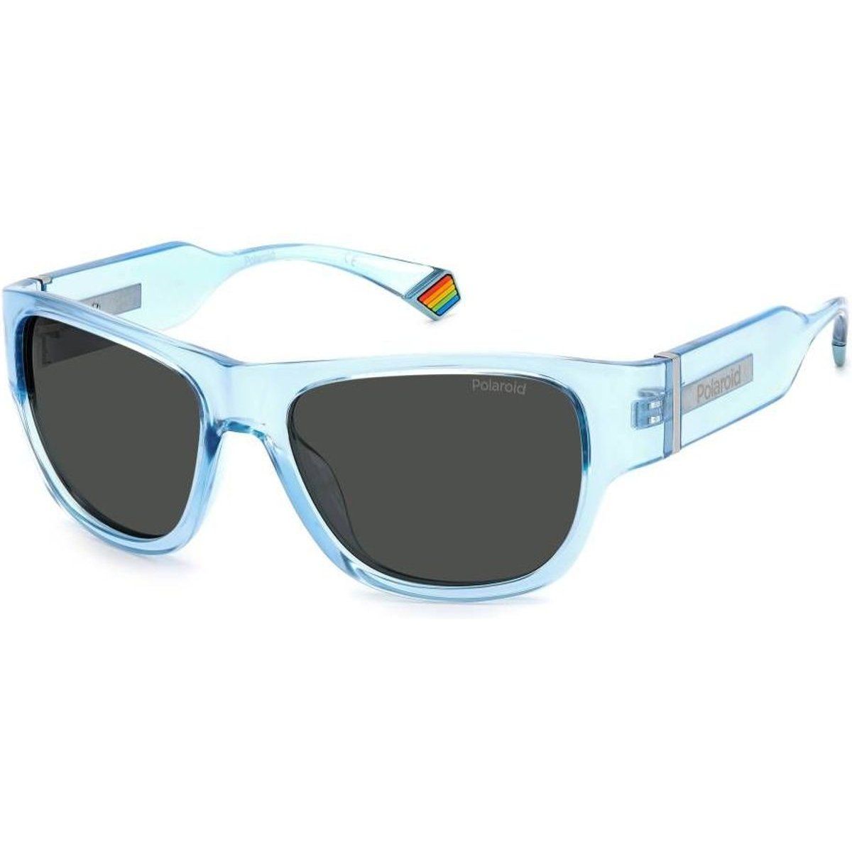 Blaue Sonnenbrille mit eckigem Rahmen