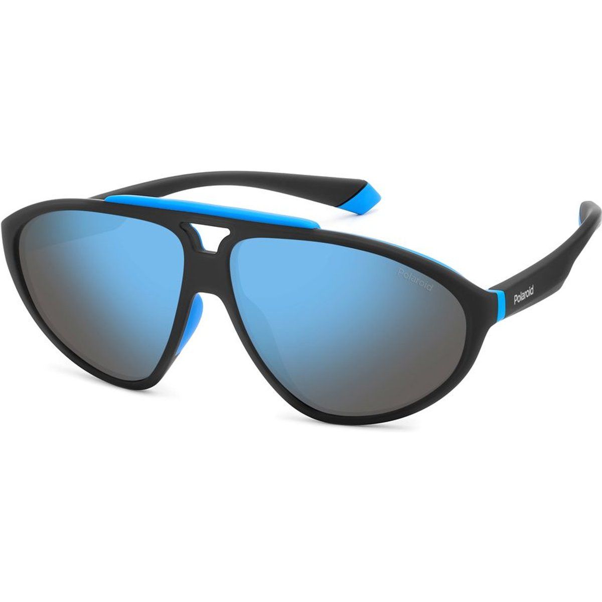 Schwarze Pilotenbrille mit blauen Akzenten