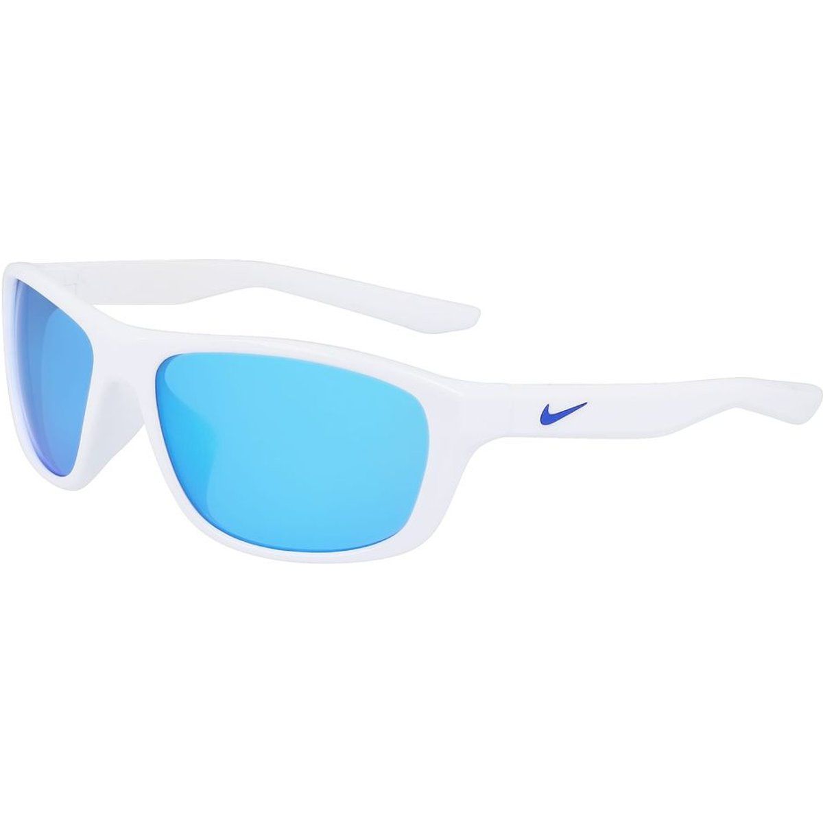 Sportliche weiße Sonnenbrille mit blauen Gläsern