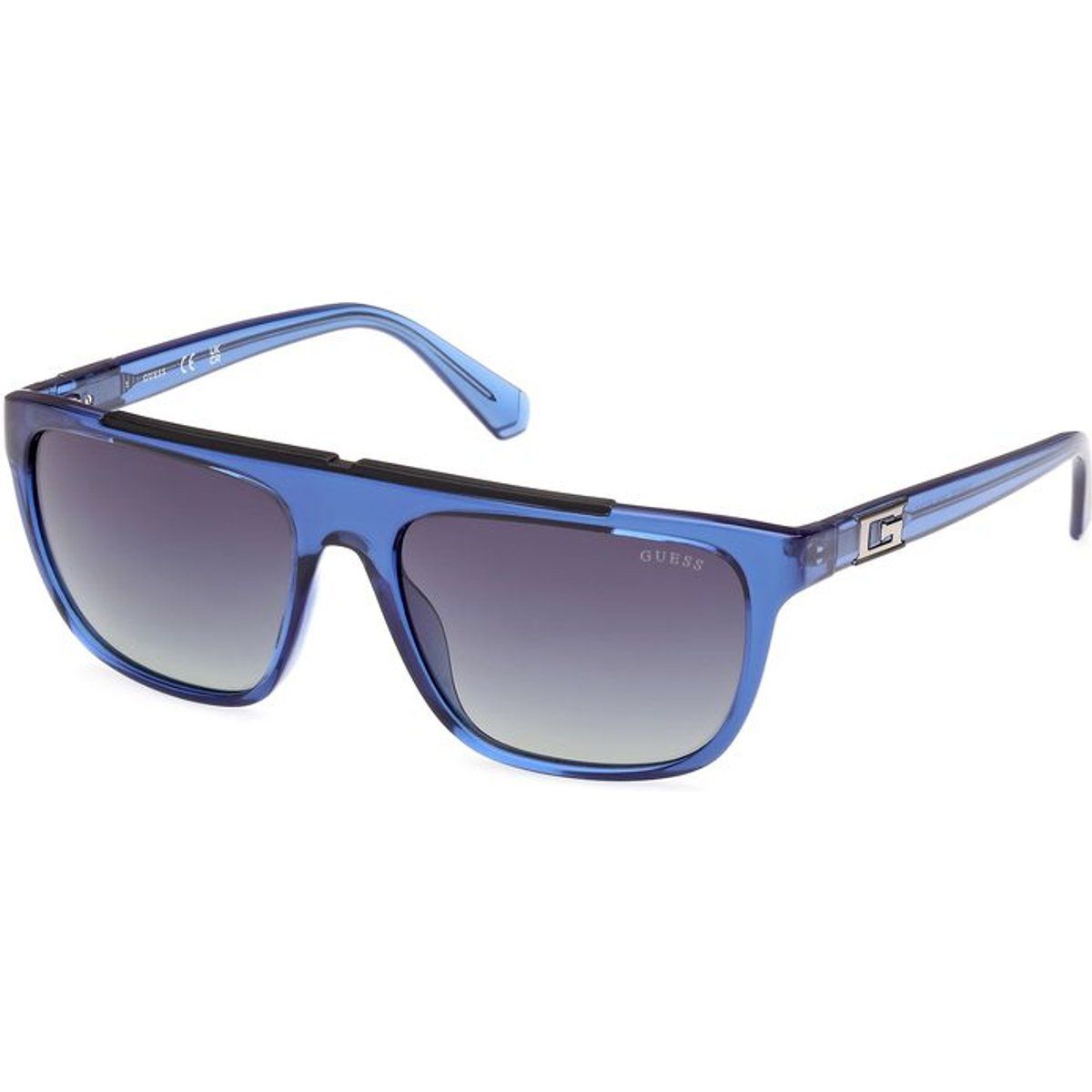 Blaue Sonnenbrille mit transparentem Rahmen