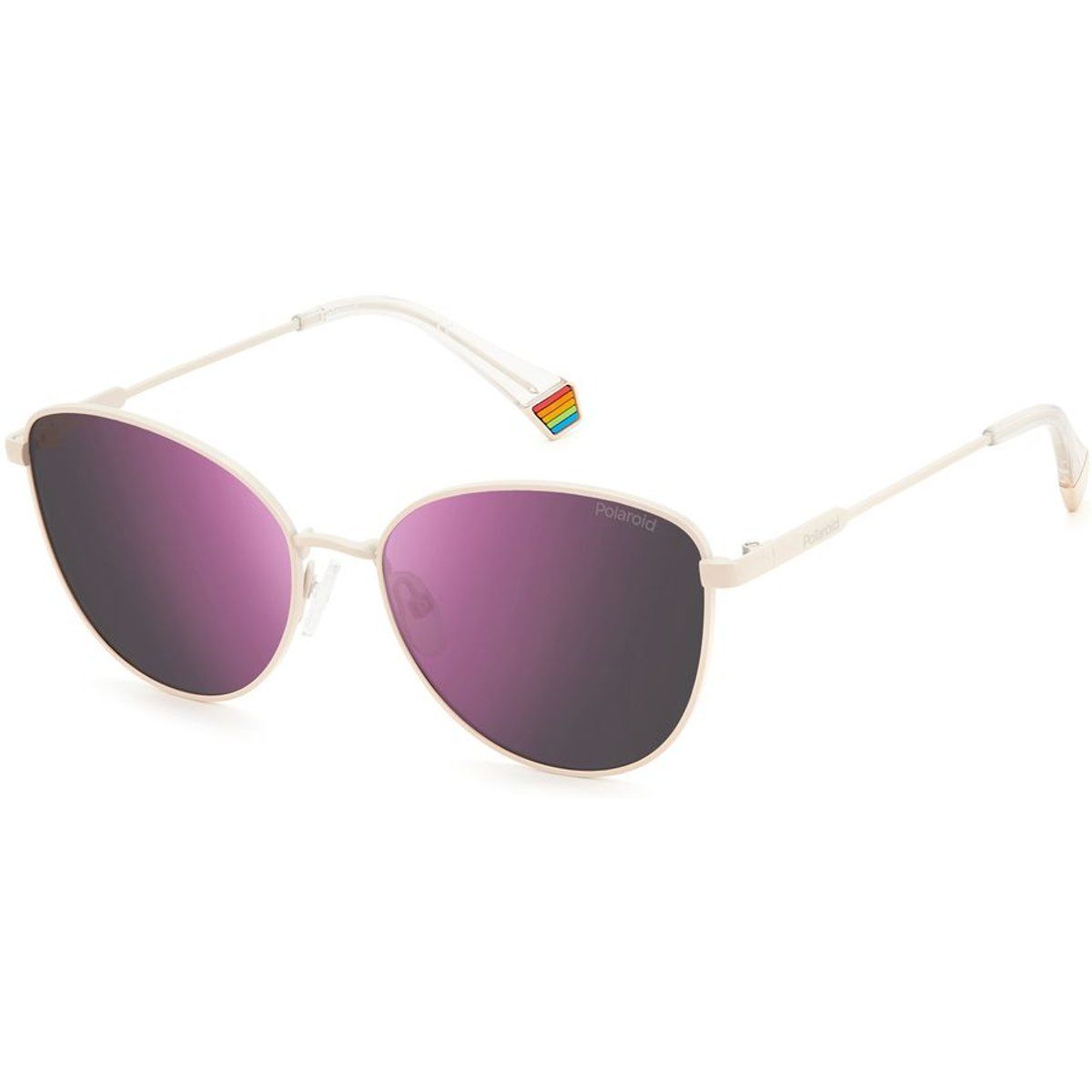 Elfenbeinfarbene Cat-Eye Sonnenbrille mit lila Glas