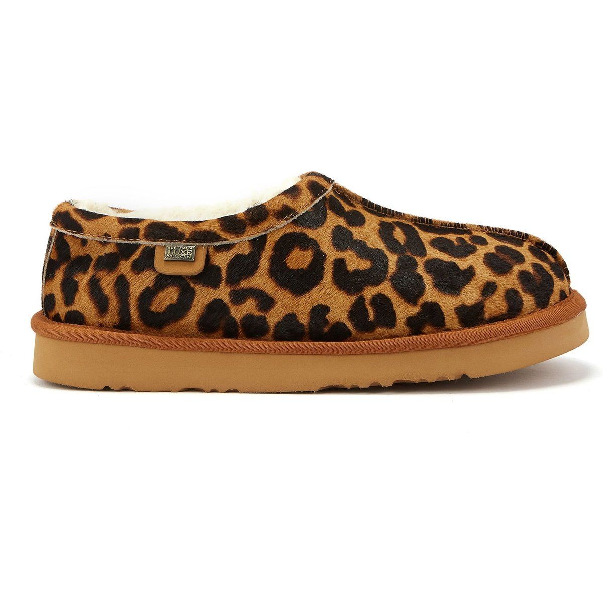 Lammfell-Hausschuhe mit Leopardenmuster