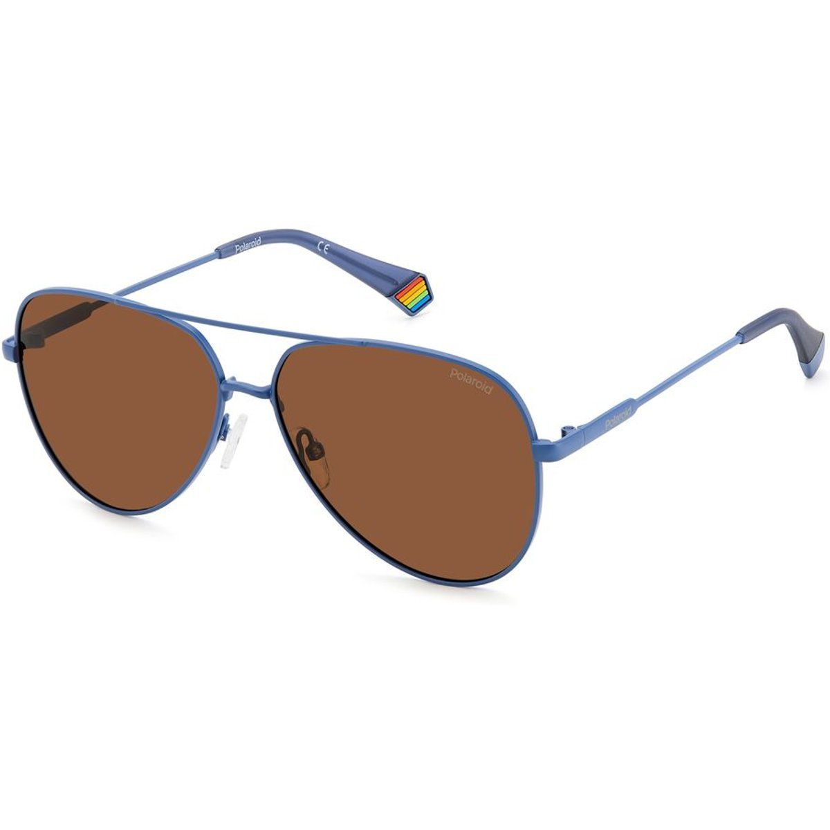 Blaue Pilotenbrille mit braunen Gläsern