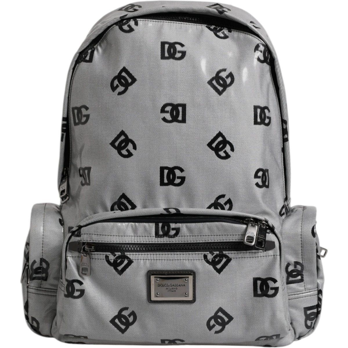 Polyester Grau Schwarz DG Logo Plakette Rucksack Tasche
