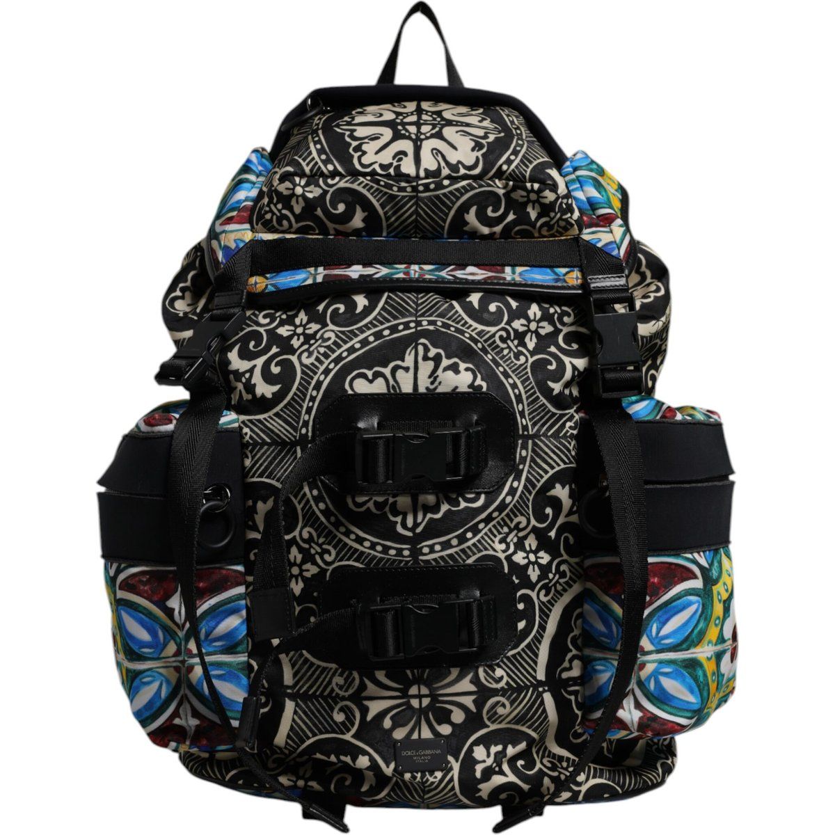 Multifarbiger Maiolica-Print Nylon-Rucksack