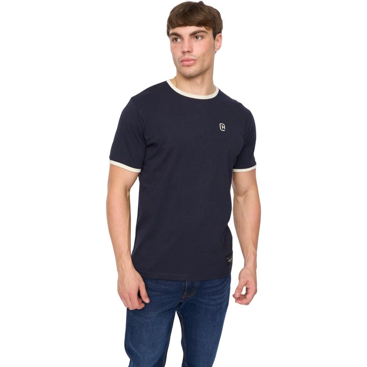 Marinefarbenes Herren T-Shirt mit Ringer-Design