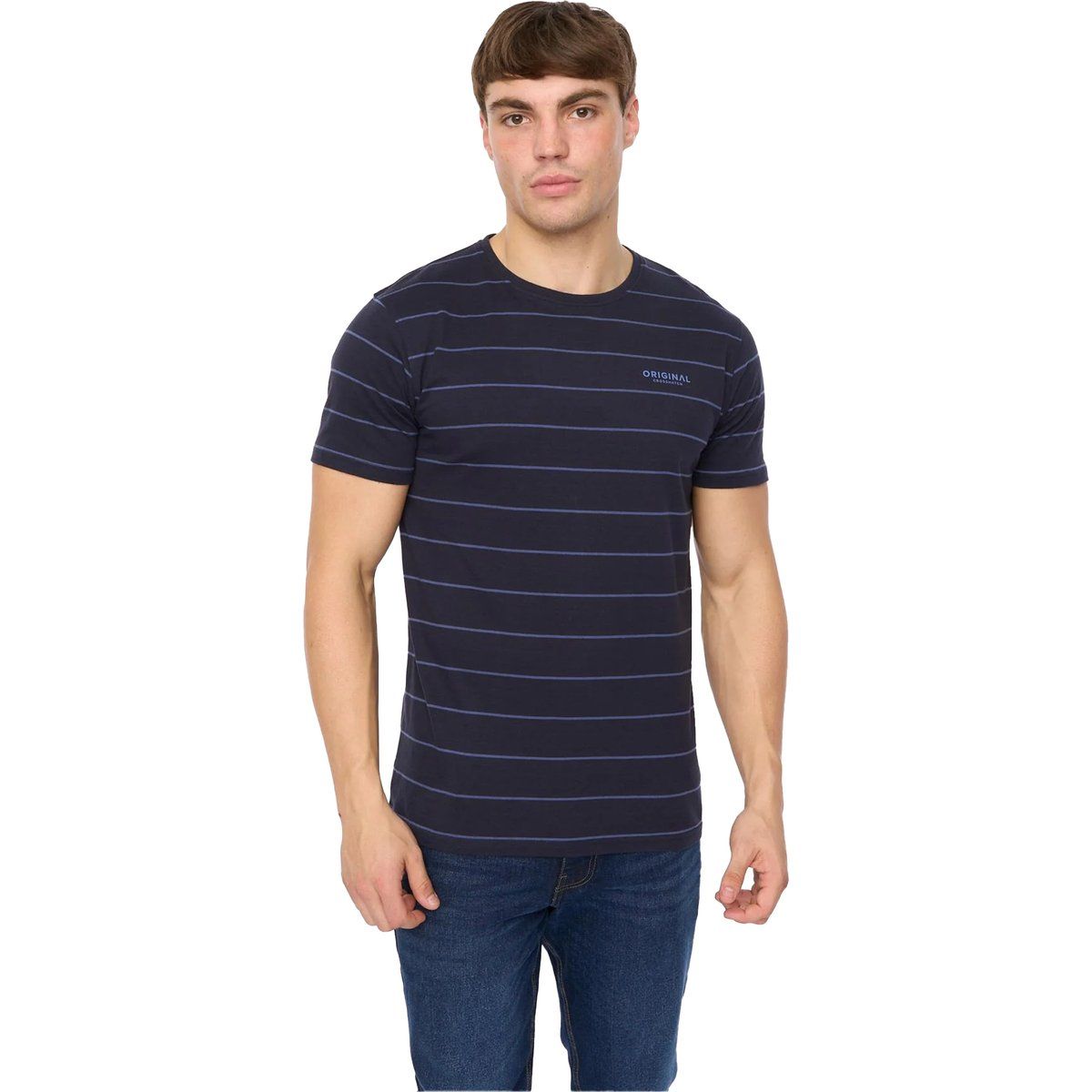 Gestreiftes Baumwoll-T-Shirt mit Rundhalsausschnitt