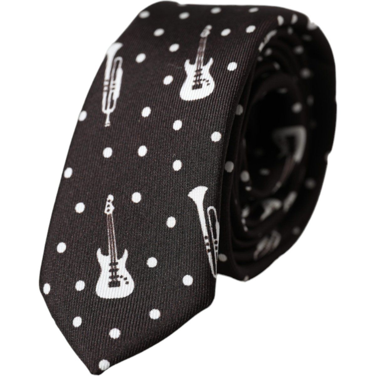 Schwarze Seidenkrawatte mit Gitarrenmuster