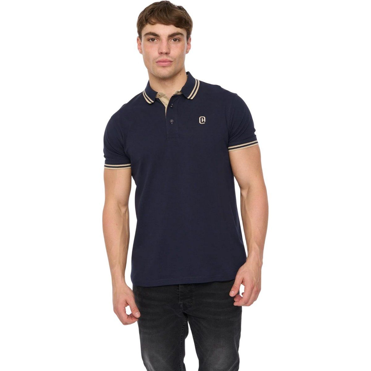 Herren Marineblaues Piqué-Poloshirt