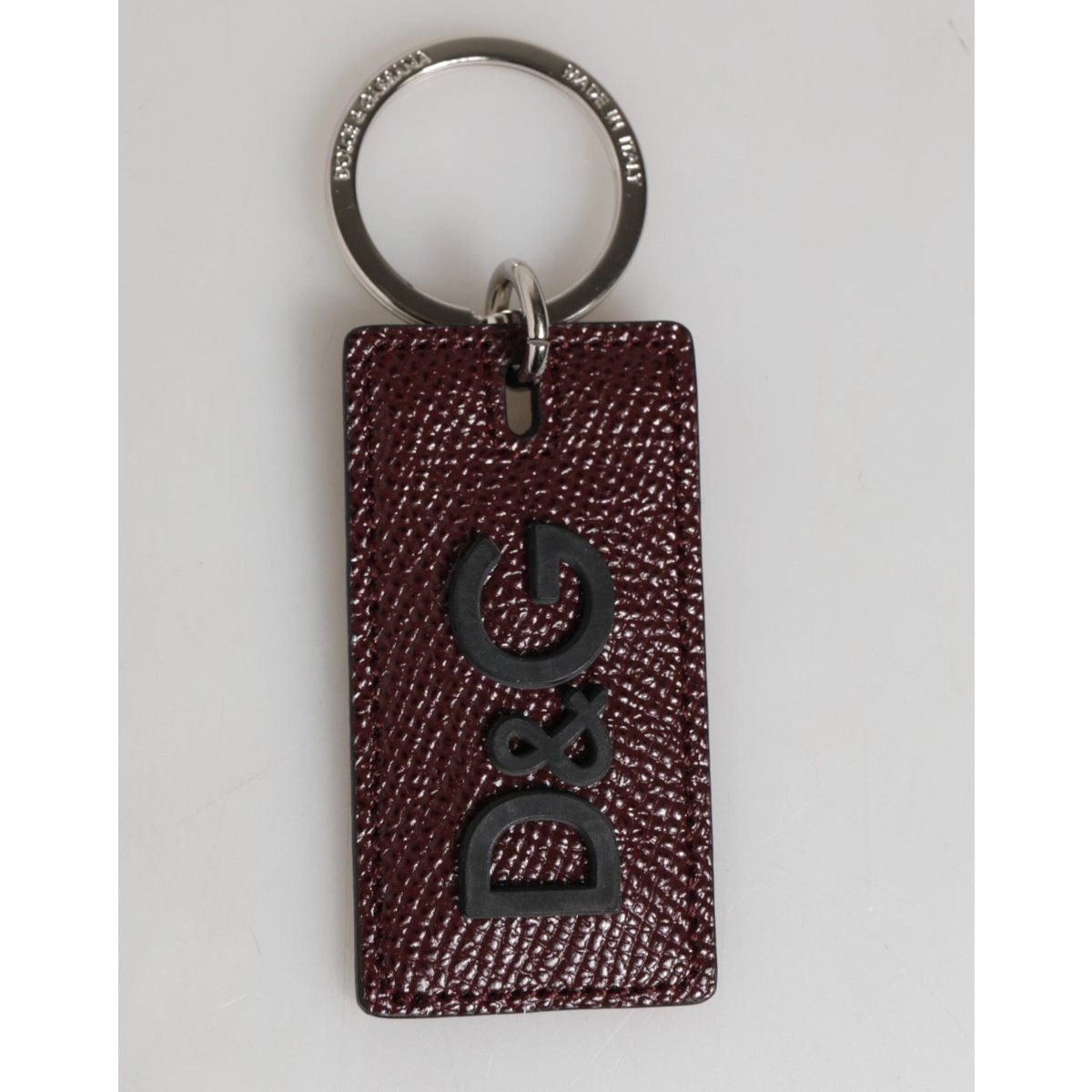 Dolce & Gabbana Dunkelbrauner Leder Logo Metallring Herren Schlüsselanhänger Schlüsselring