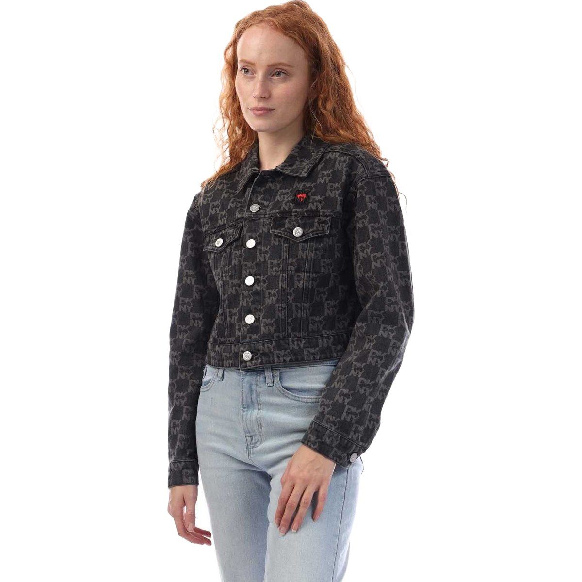 Gekürzte Jeansjacke mit Logo-Muster