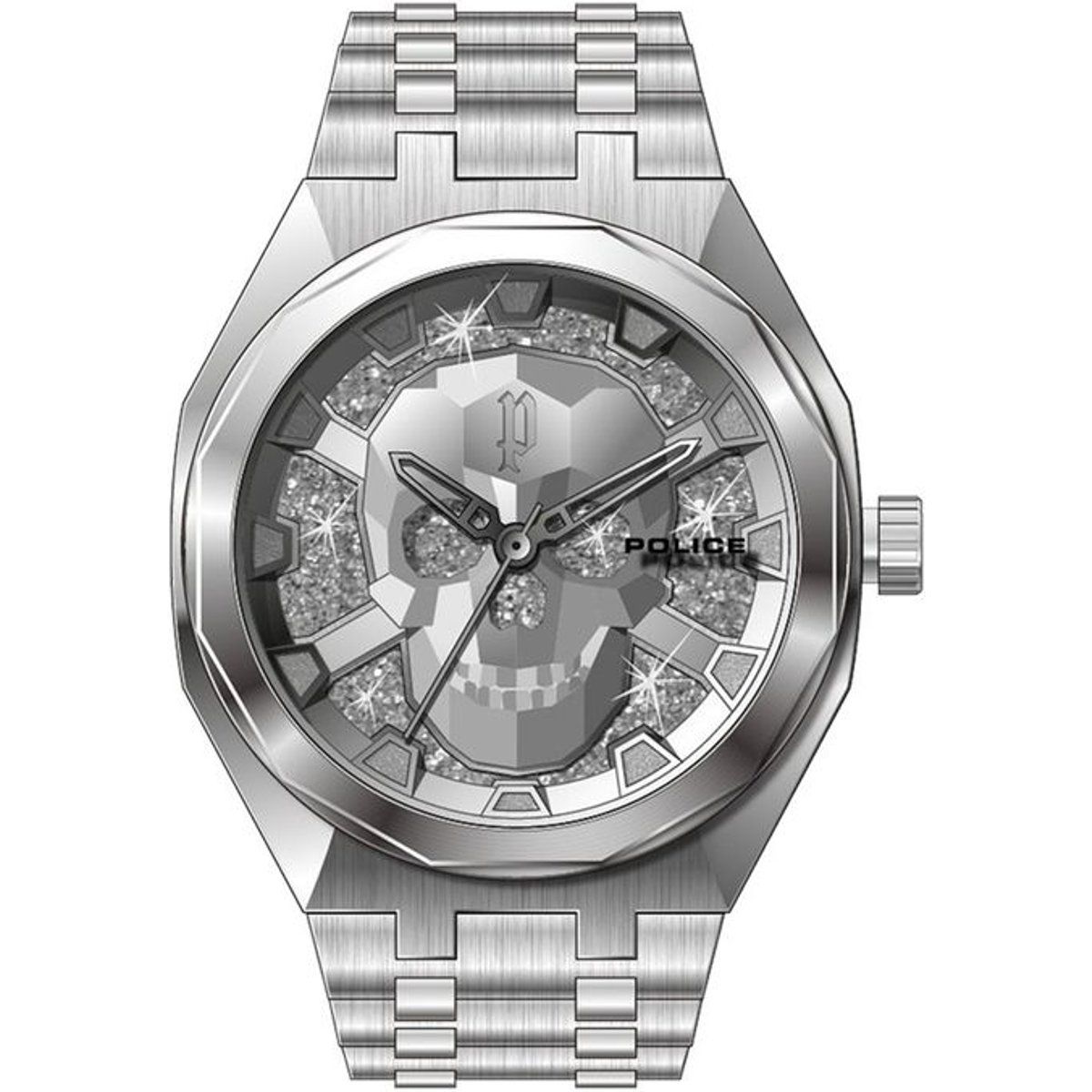 Extravagantes silberfarbenes Totenkopf-Kristall-Uhr