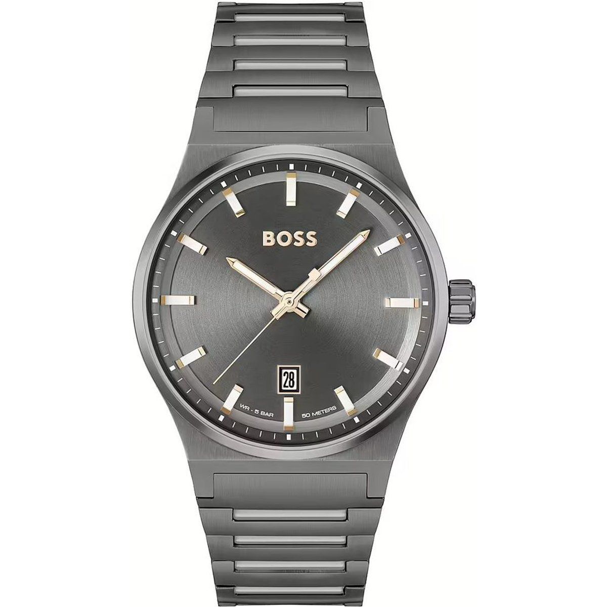 Graue Quarz-Armbanduhr aus Edelstahl