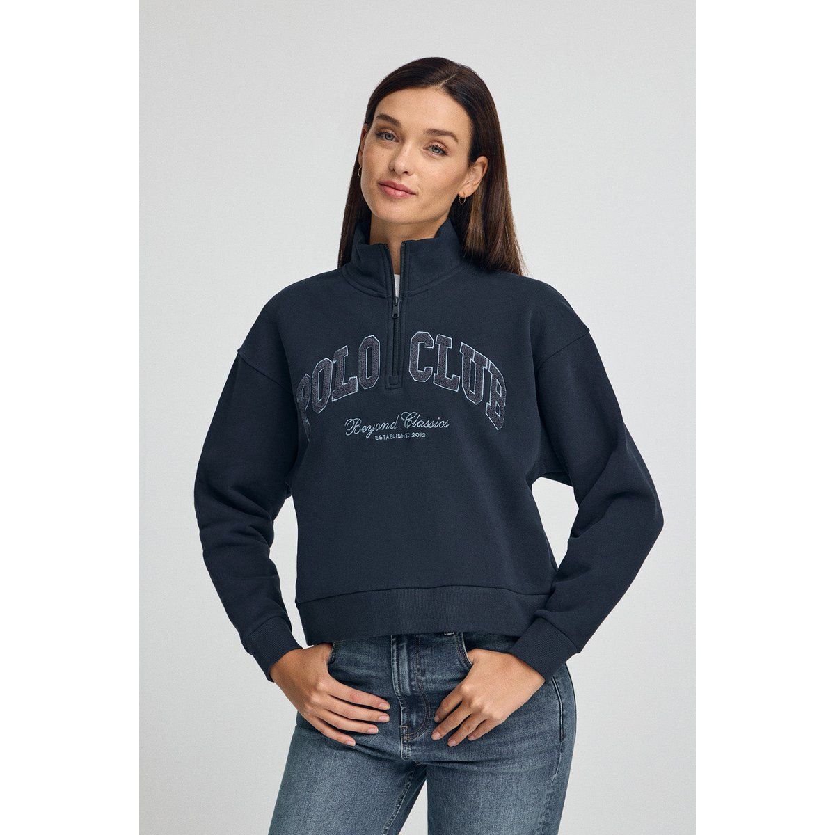 Marineblaues Logo-Sweatshirt mit Reißverschluss