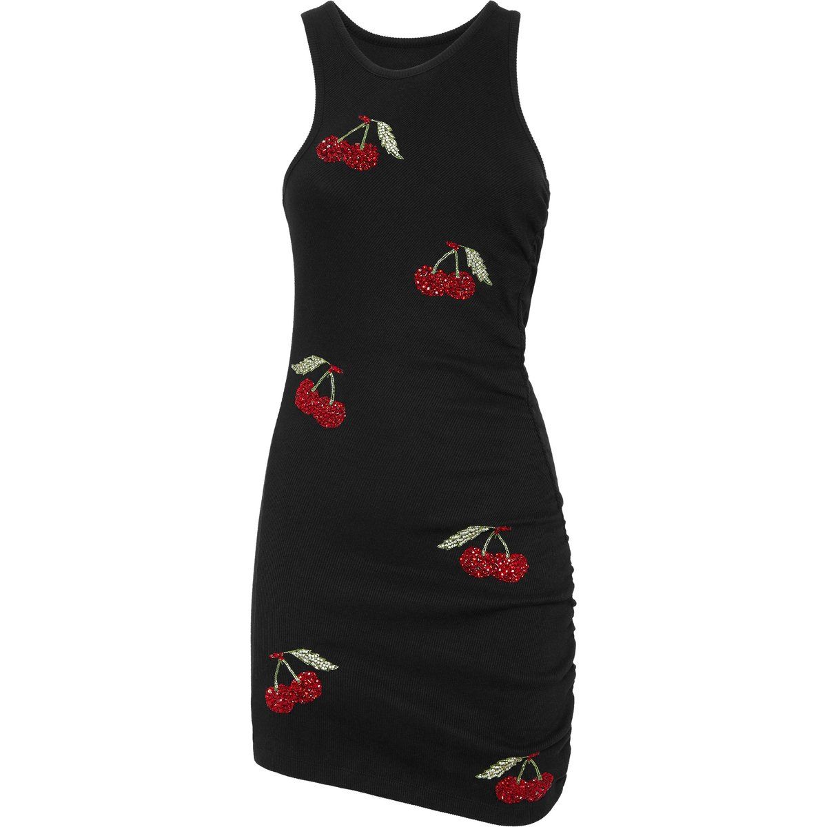 Ärmelloses geripptes Minikleid mit Kirschen