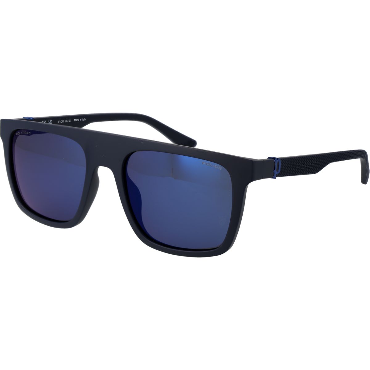 Blaue Sonnenbrille mit quadratischem Rahmen