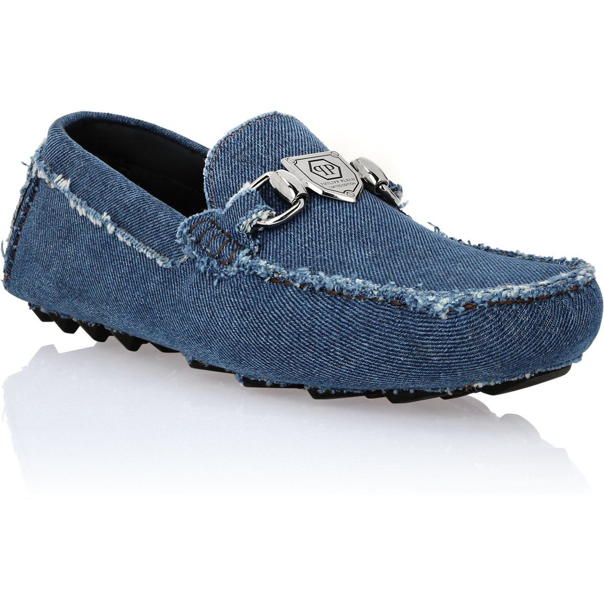 Denim Loafer mit Metallverzierungen
