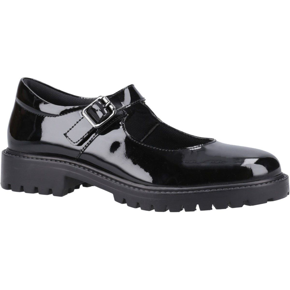 Hush Puppies Aurora Patent Senior Mädchenschuhe Aus Schwarzem Leder