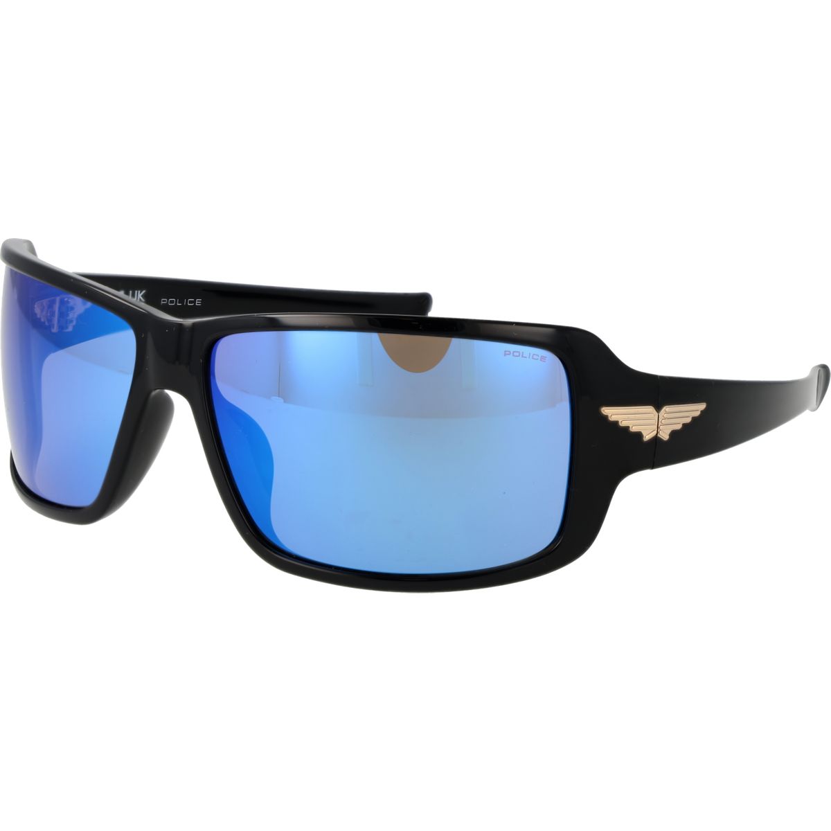 Rechteckige Sonnenbrille mit Vollrand und blauen Gläsern