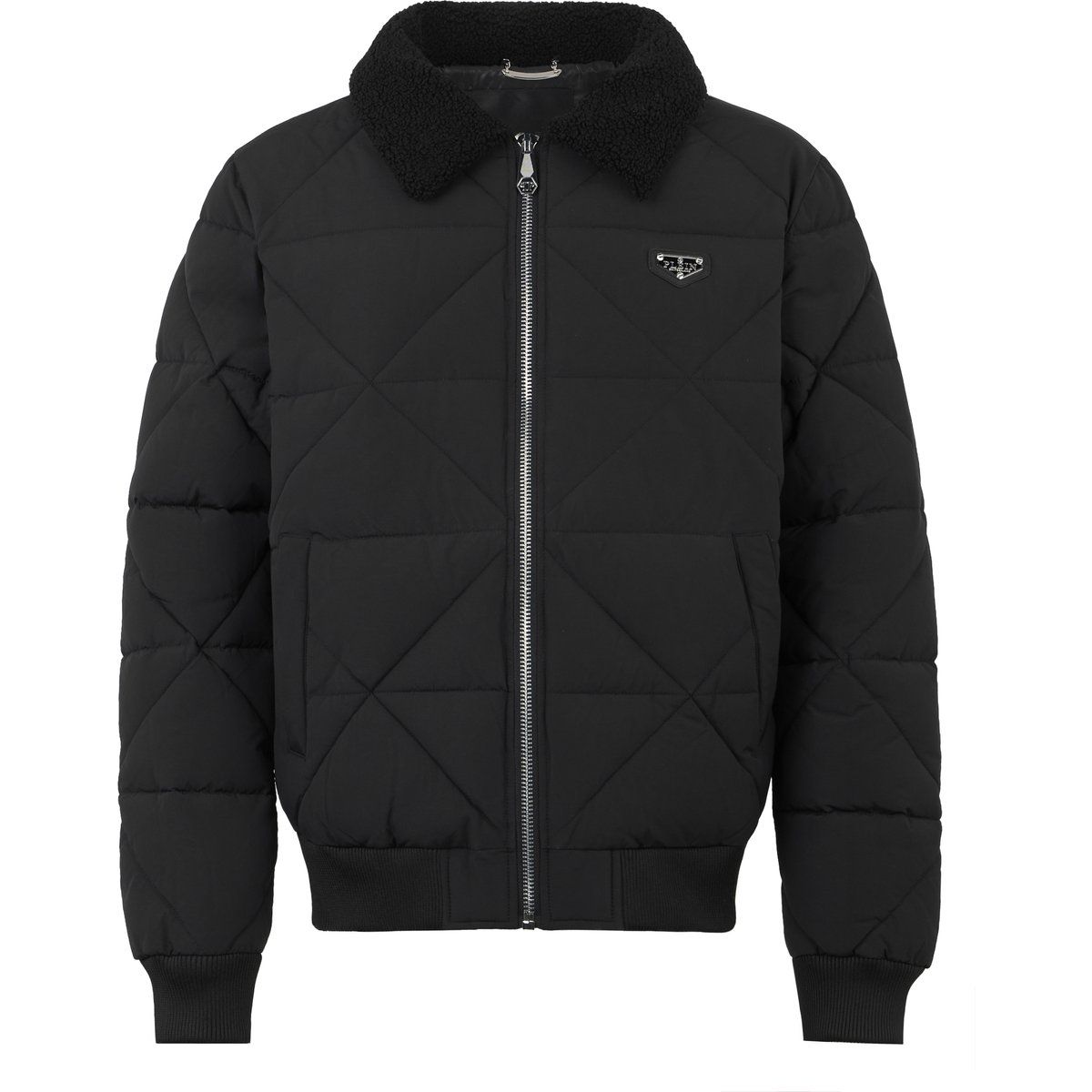 Rautenstepp-Jacke mit Shearling-Kragen