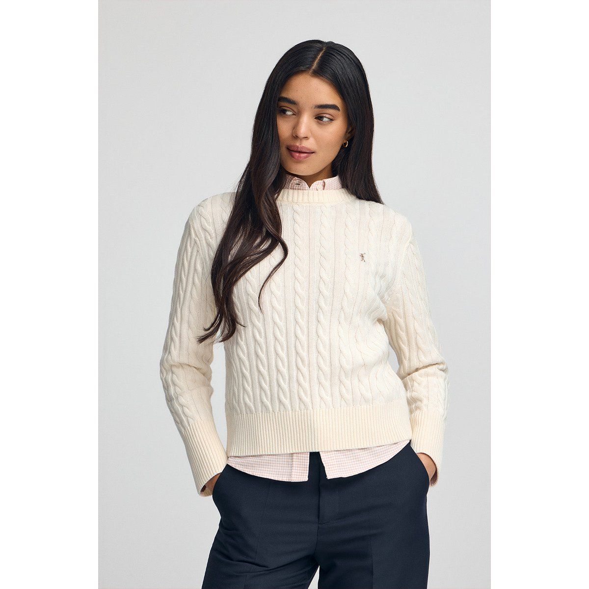 Zopfmuster Pullover mit Rundhalsausschnitt