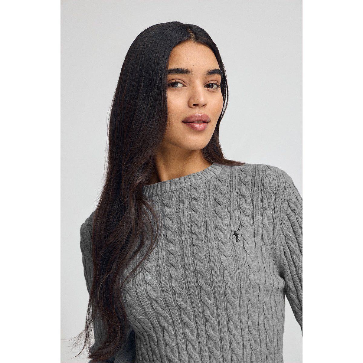 Feinstrick-Pullover aus Wollmischung mit Zopfmuster