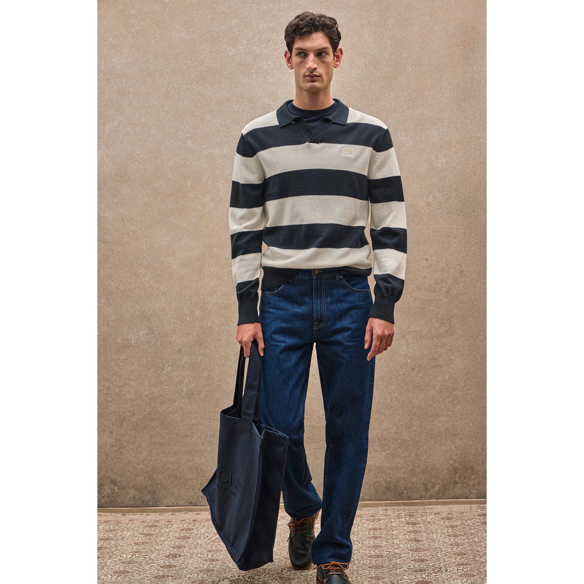 Gestreifter Pullover mit Polokragen aus Baumwollmischung