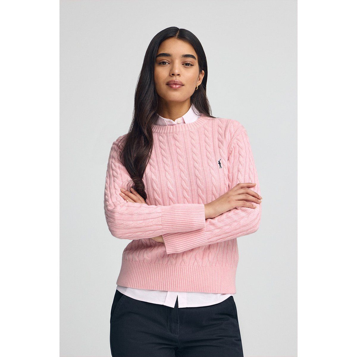 Zopfmuster Wollmischung Rundhals-Pullover