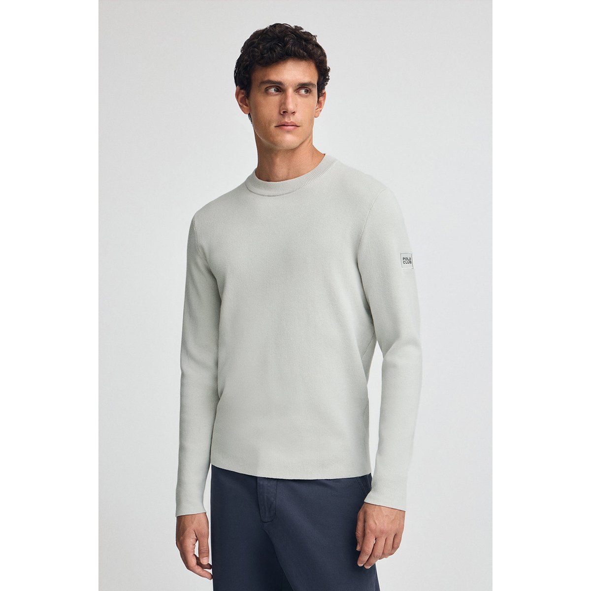 Baumwollstrickpullover mit Rundhalsausschnitt